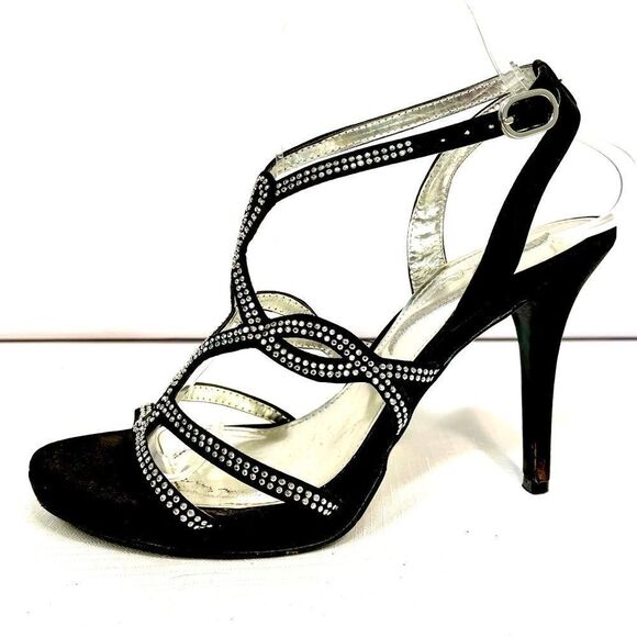 NINA SILVER STUDDED STRAPPY SANDALS 4” HEEL SIZE 8 - Picture 1 of 6